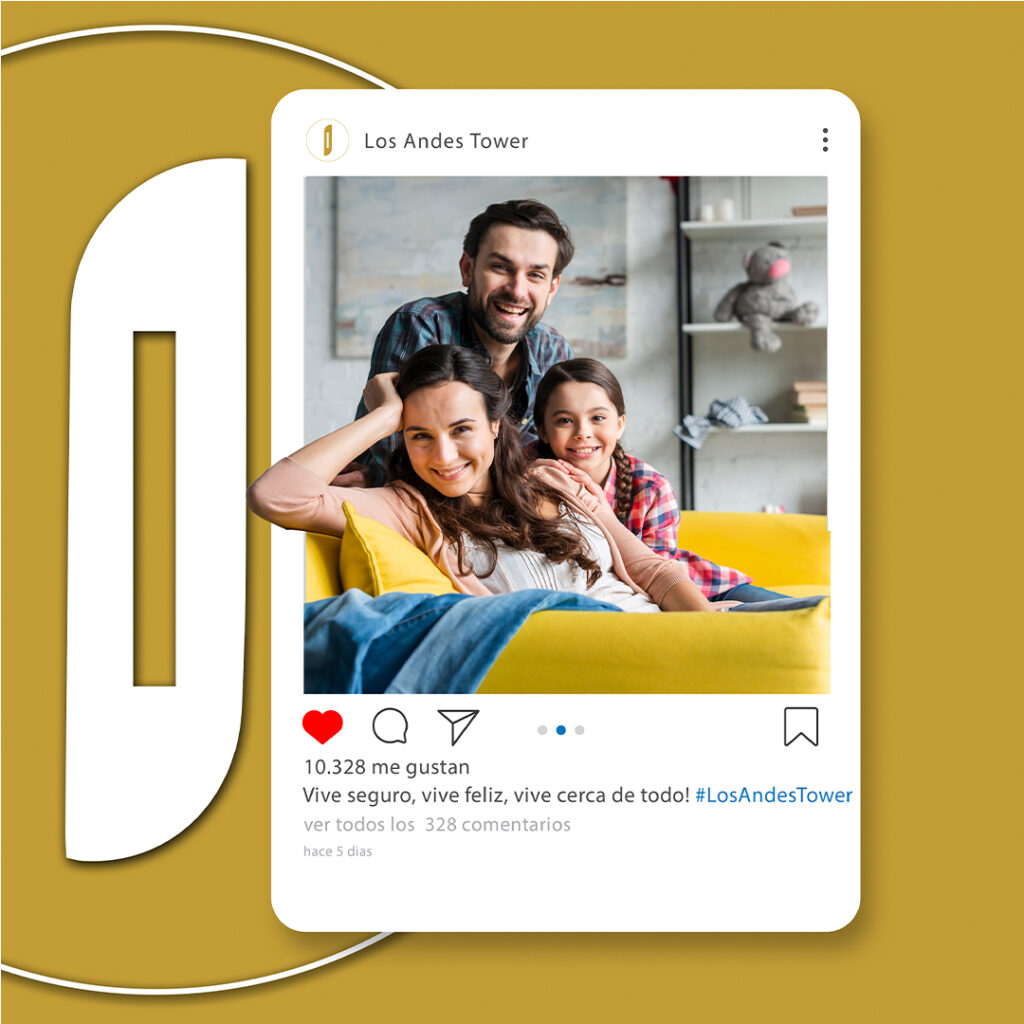 Publicación de Instagram de Los Andes Tower con una familia en su sala