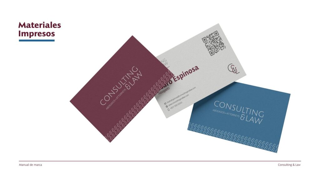 Tarjetas de presentación de Consulting & Law en tres colores