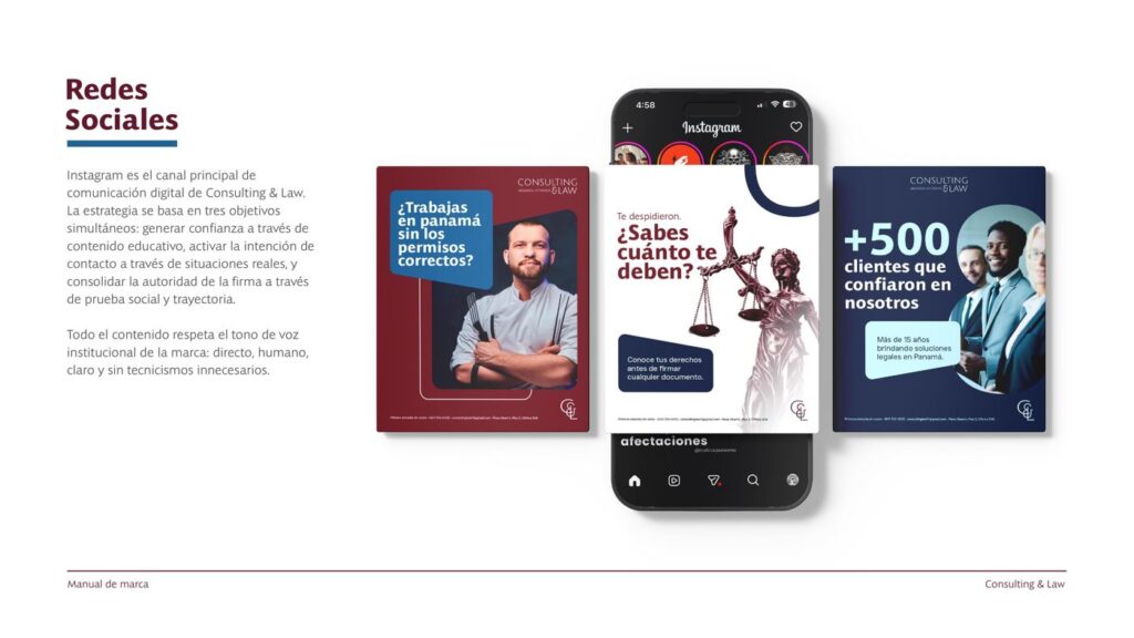 Manejo de redes sociales de Consulting & Law en Instagram