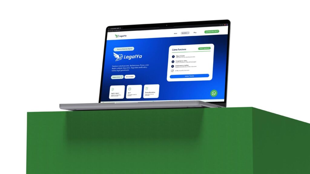Sitio web de LegalYa mostrado en una laptop
